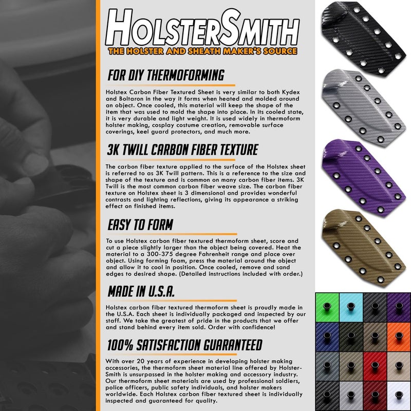 Holstex Thermoform Sheet - (Carbon Fiber Texture) – (23 Colors) - (.060 - .080 - .093 - .125 Thickness) - (8x8, 8x12, 12x12, 12x24 Sizes) - for Holster Making & Hobby - Image 5